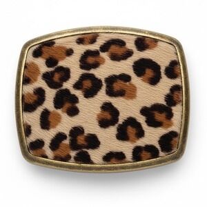 Vintage Leopard Calf Hair Belt Buckle Brass Tone Western
